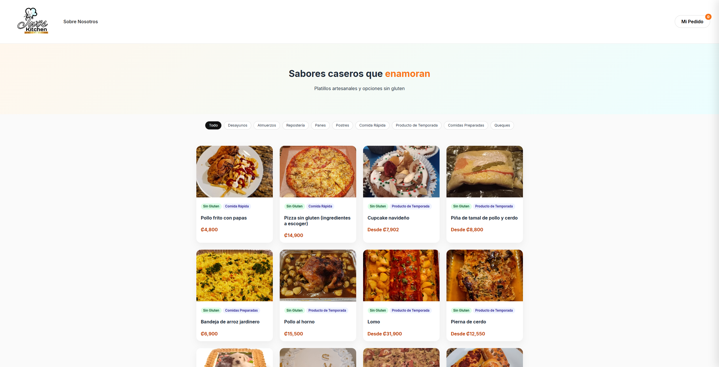 Sitio web de Jovi's Kitchen